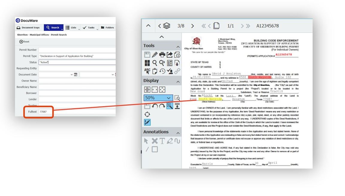 docuware showing OCR full text search